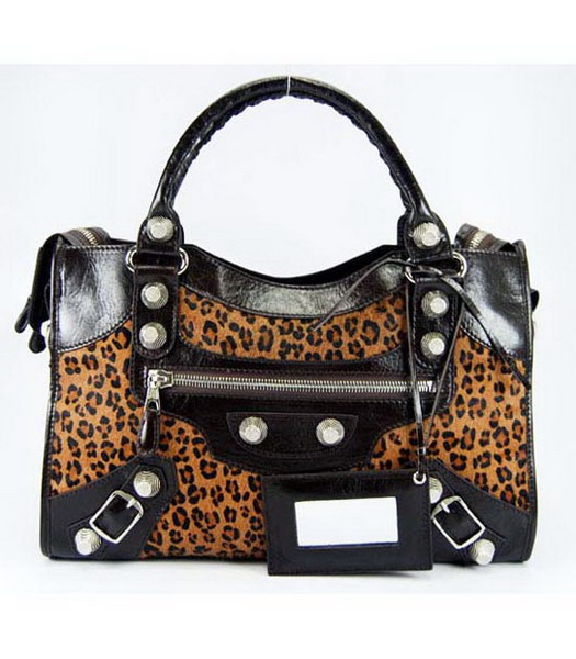 Balenciaga Giant City borsa di caffè scuro Leopard Print